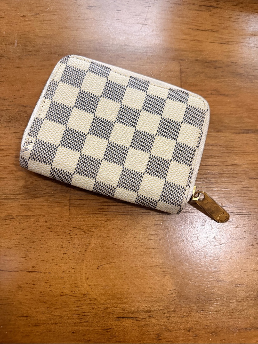 Luxury Checker Zip Mini Wallet - Cream & Gray